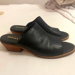 Portland Leather Goods Patina Open Toe Mules - Deep Rich Black Leather Size 11